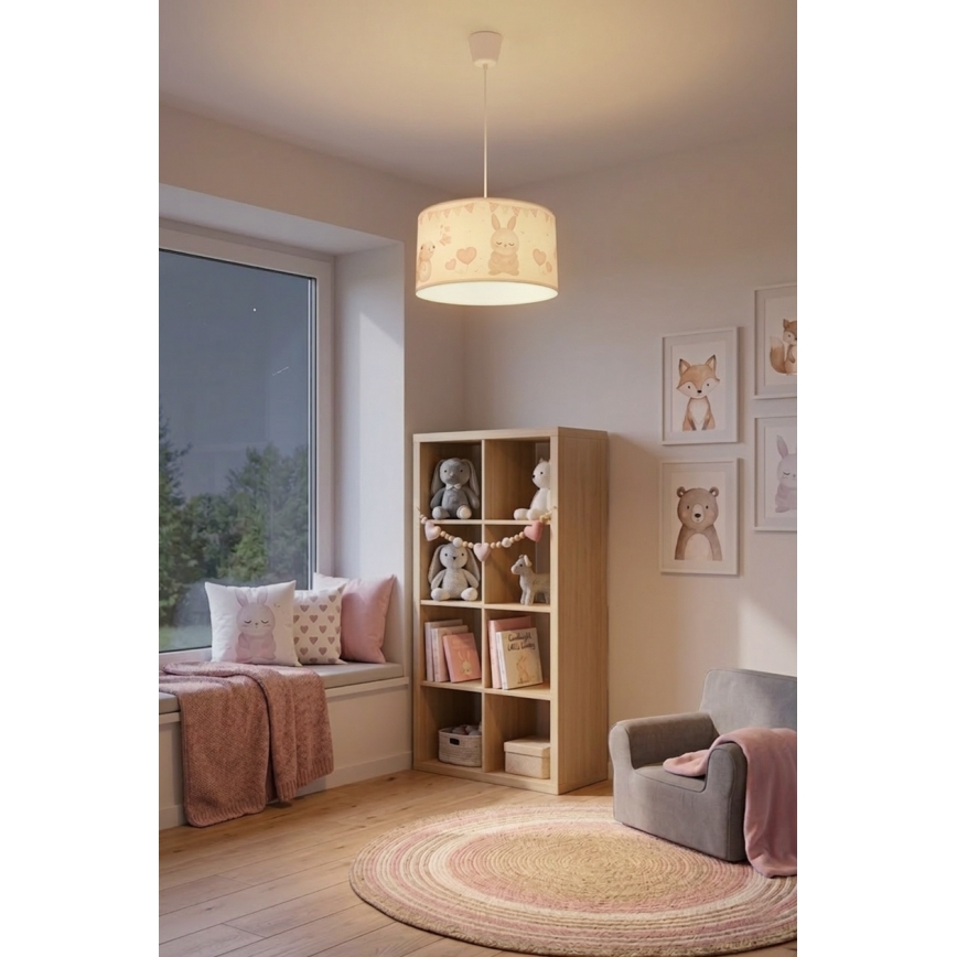 Brilagi - LED otroški lestenec na kablu BOBO 1xE27/60W/230V premer 35 cm bela/zajčki