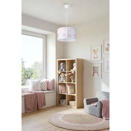 Brilagi - LED otroški lestenec na kablu BOBO 1xE27/60W/230V premer 35 cm bela/zajčki