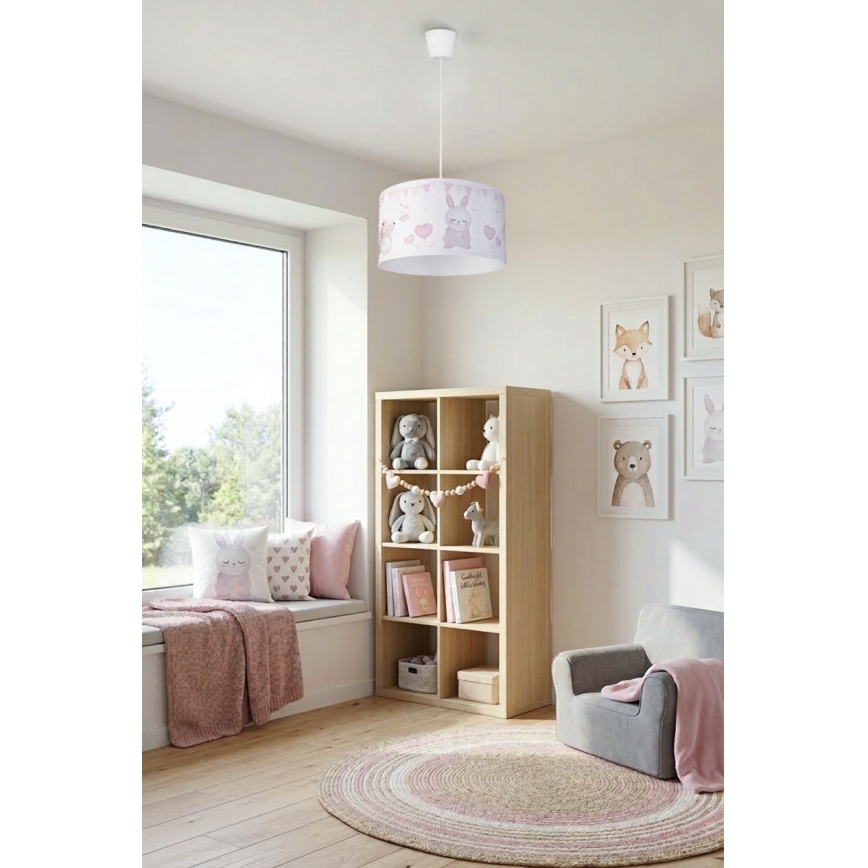 Brilagi - LED otroški lestenec na kablu BOBO 1xE27/60W/230V premer 35 cm bela/zajčki