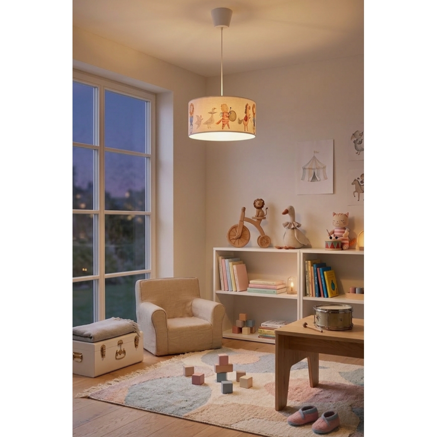 Brilagi - LED otroški lestenec na kablu BOBO 1xE27/60W/230V premer 35 cm bela/živalski motiv