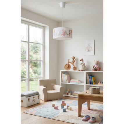 Brilagi - LED otroški lestenec na kablu BOBO 1xE27/60W/230V premer 35 cm bela/živalski motiv