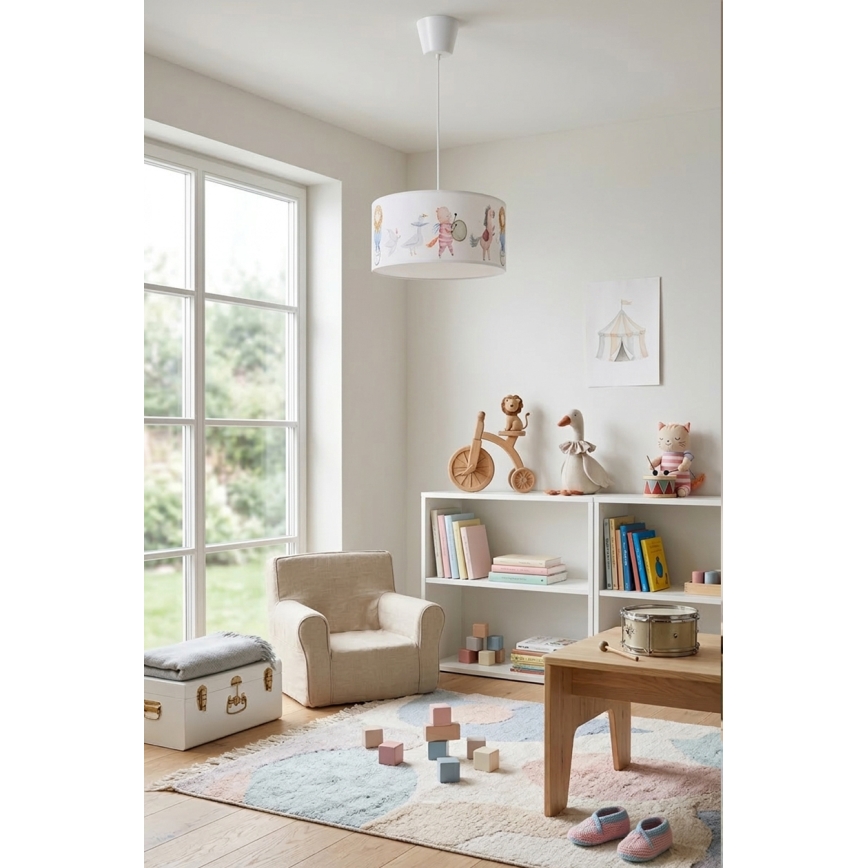 Brilagi - LED otroški lestenec na kablu BOBO 1xE27/60W/230V premer 35 cm bela/živalski motiv