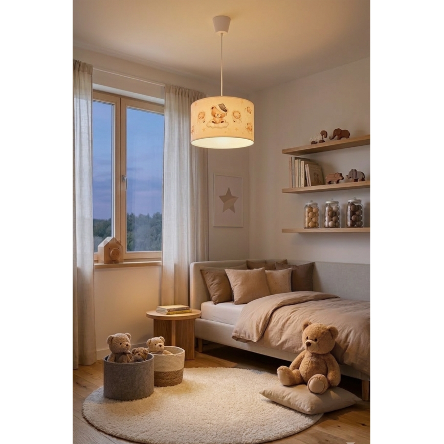 Brilagi - LED otroški lestenec na kablu BOBO 1xE27/60W/230V Ø 35 cm bel/medvedki