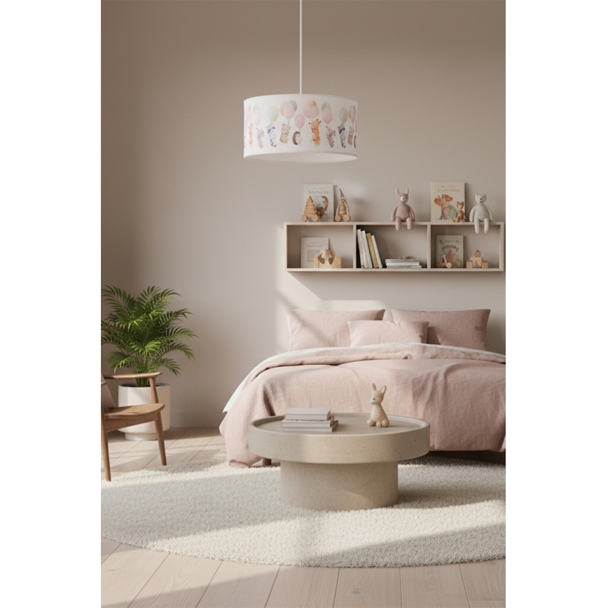Brilagi - LED otroški lestenec na kablu BOBO 1xE27/60W/230V Ø 35 cm bela/živalski motiv