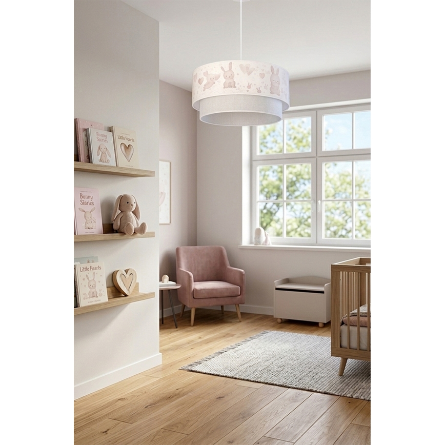 Brilagi - LED otroški lestenec na vrvici BOBO 1xE27/60W/230V Ø 40 cm kremna/siva/z motivom zajčkov