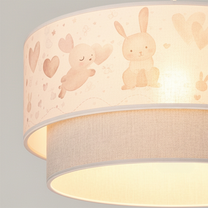 Brilagi - LED otroški lestenec na vrvici BOBO 1xE27/60W/230V Ø 40 cm kremna/siva/z motivom zajčkov