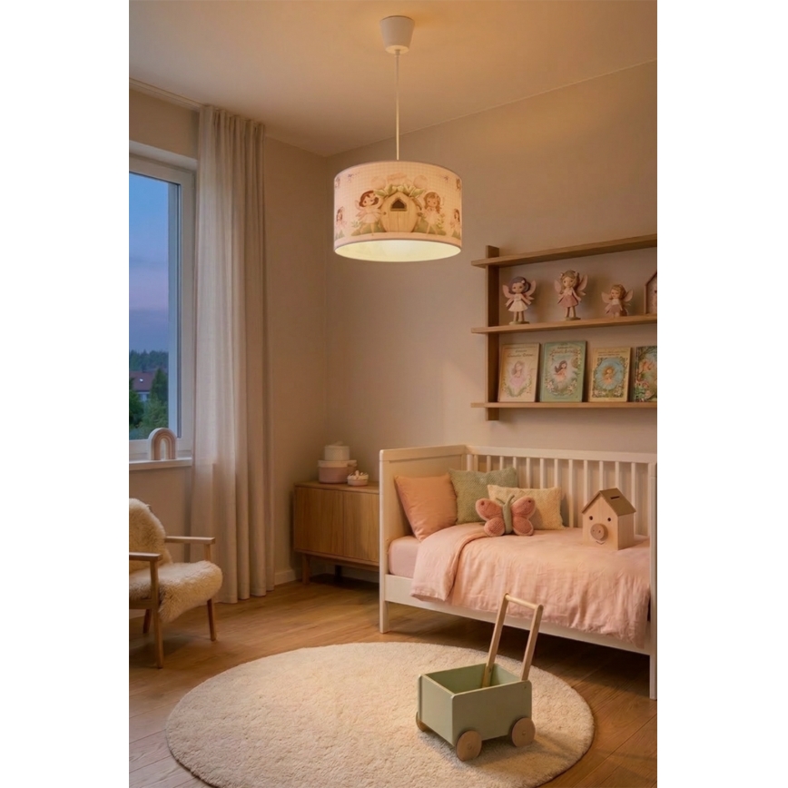 Brilagi - LED otroški lestenec na vrvici BOBO 1x E27/60W/230V, premer 35 cm, rožnata/vile