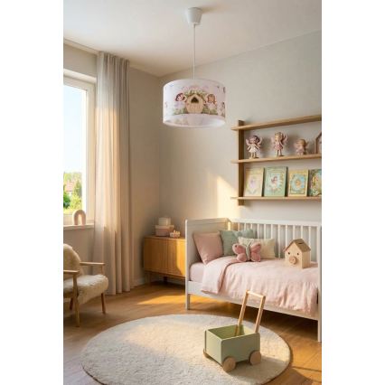 Brilagi - LED otroški lestenec na vrvici BOBO 1x E27/60W/230V, premer 35 cm, rožnata/vile