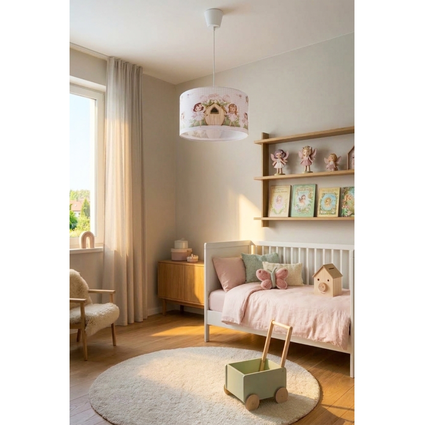 Brilagi - LED otroški lestenec na vrvici BOBO 1x E27/60W/230V, premer 35 cm, rožnata/vile