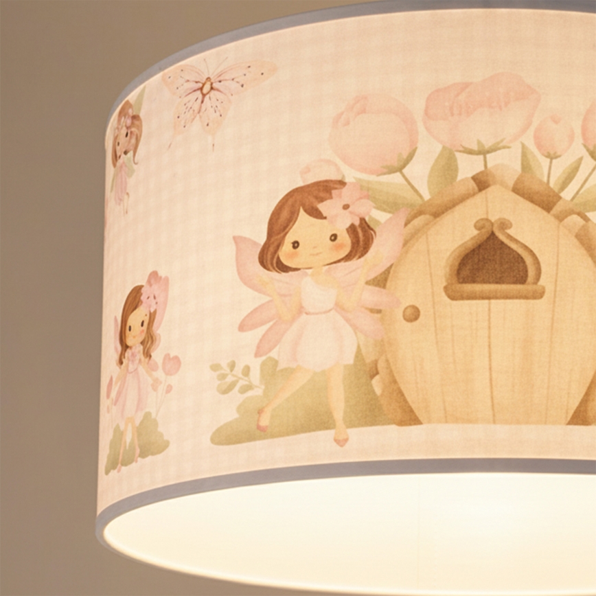 Brilagi - LED otroški lestenec na vrvici BOBO 1x E27/60W/230V, premer 35 cm, rožnata/vile