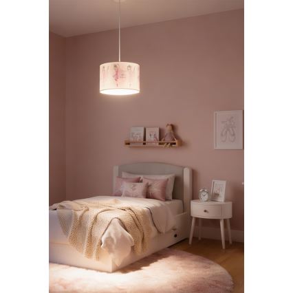 Brilagi - LED otroški lestenec na vrvici BOBO 1xE27/10W/230V premer 35 cm rožnat/baletke
