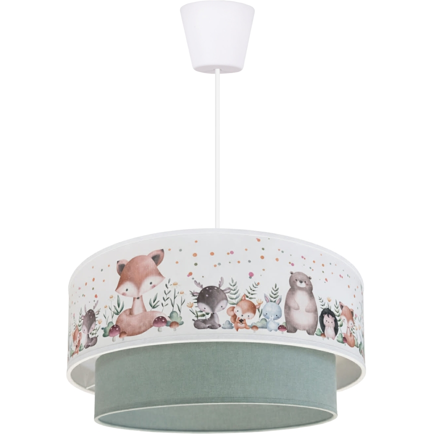 Brilagi - LED otroški lestenec na vrvici BOBO 1xE27/10W/230V Ø 40 cm bela/zelena/živalski motiv