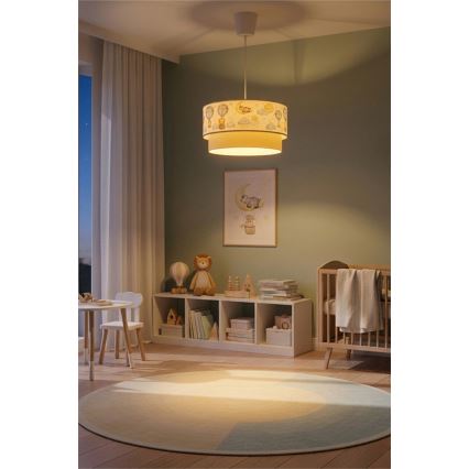 Brilagi - LED otroški lestenec na vrvici BOBO 1xE27/60W/230V pr.40 cm bela/bež/živalski motiv