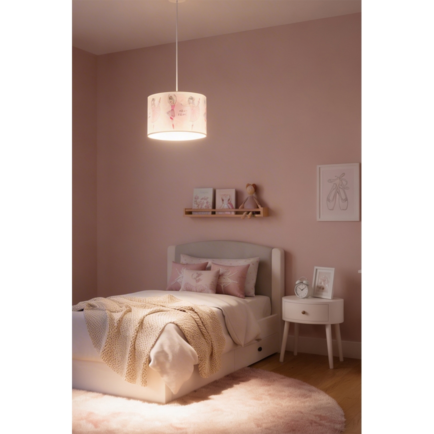Brilagi - LED otroški lestenec na vrvici BOBO 1xE27/60W/230V premer 35 cm rožnat/baletke
