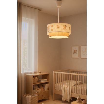 Brilagi - LED otroški lestenec na vrvici BOBO 1xE27/60W/230V premer 40 cm bela/bež/medvedki