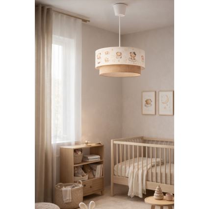 Brilagi - LED otroški lestenec na vrvici BOBO 1xE27/60W/230V premer 40 cm bela/bež/medvedki
