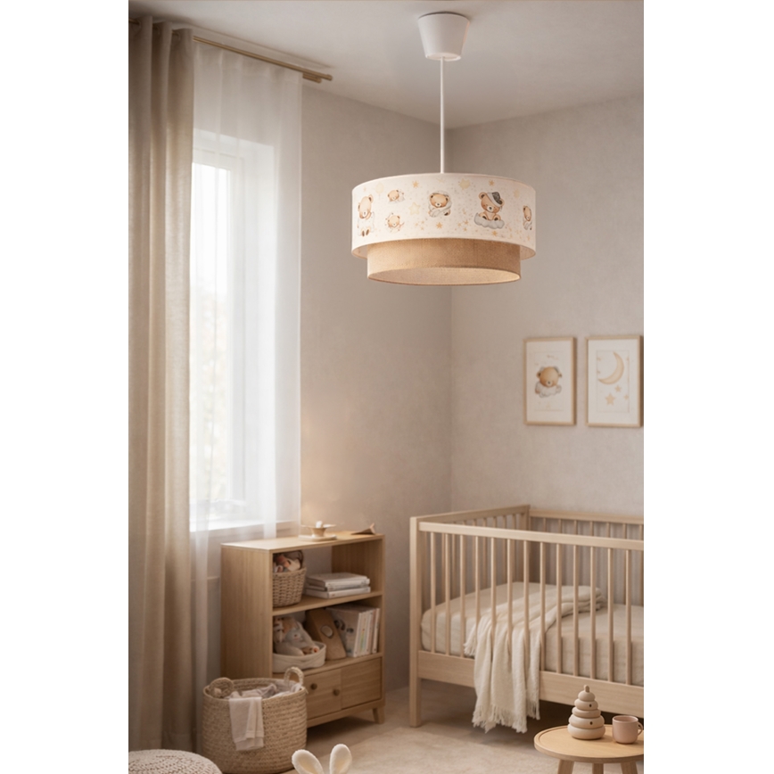 Brilagi - LED otroški lestenec na vrvici BOBO 1xE27/60W/230V premer 40 cm bela/bež/medvedki
