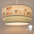 Brilagi- LED otroški lestenec na vrvici BOBO 1xE27/60W/230V Ø 40 cm bela/zelena/živalski motiv
