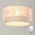 Brilagi - LED otroški lestenec na vrvici BOBO 1xE27/60W/230V Ø 40 cm kremna/siva/z motivom zajčkov