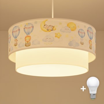 Brilagi - LED otroški luster na kablu BOBO 1xE27/60W/230V premer 40 cm bela/bež/živalski motiv