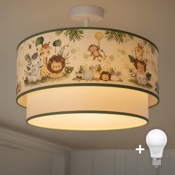 Brilagi-LED Otroški nadometni lestenec BOBO 1xE27/60W/230V premer 40 cm kremna/zelena/džungla