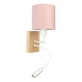 Brilagi - LED prilagodljiva stenska svetilka BOBO WOOD 1xE27/25W/230V + LED/3W hrast/bela/rožnata