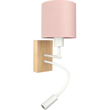 Brilagi - LED prilagodljiva stenska svetilka BOBO WOOD 1xE27/25W/230V + LED/3W hrast/bela/rožnata