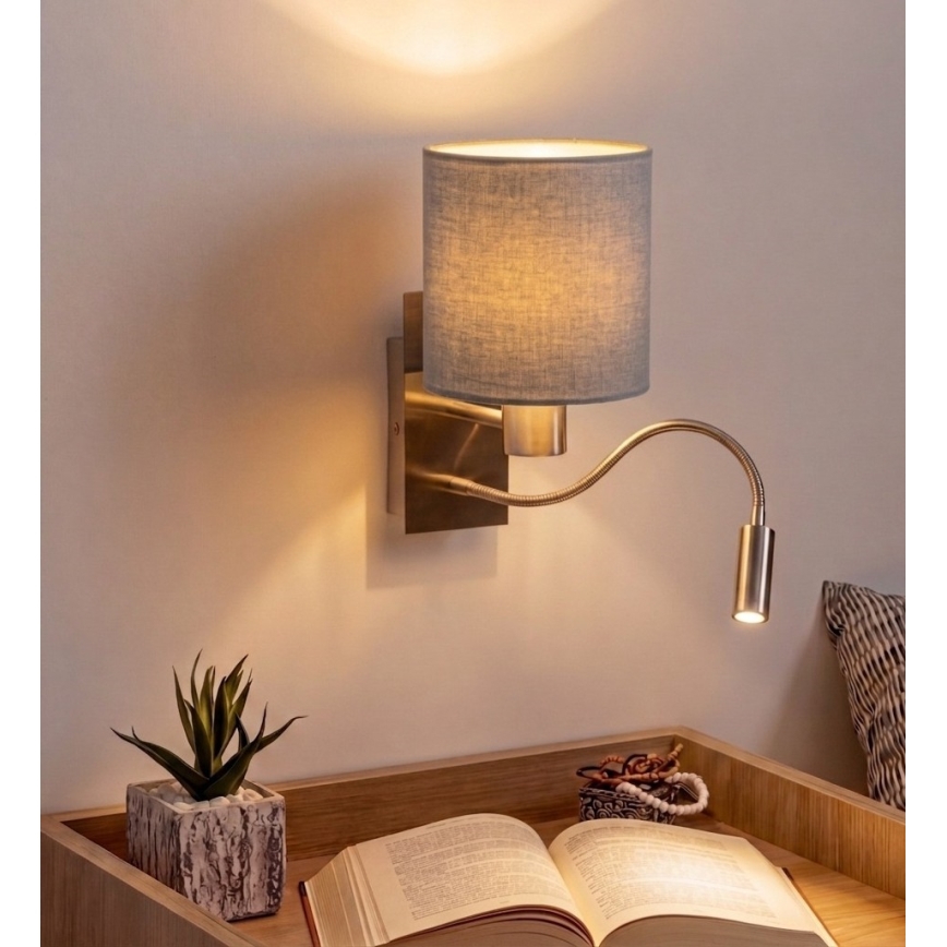 Brilagi - LED fleksibilna stenska svetilka NUBILA 1xE27/25W/230V + LED/3W mat krom/svetlo siva