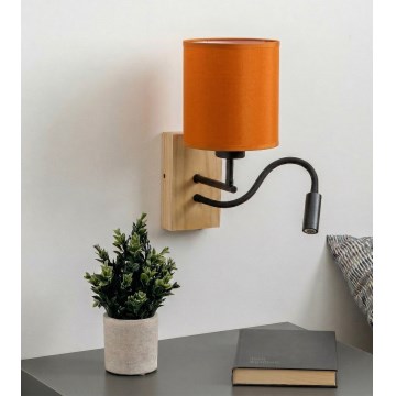 Brilagi - LED prilagodljiva stenska svetilka NUBILA WOOD 1xE27/25W/230V + LED/3W hrast/črna/oranžna