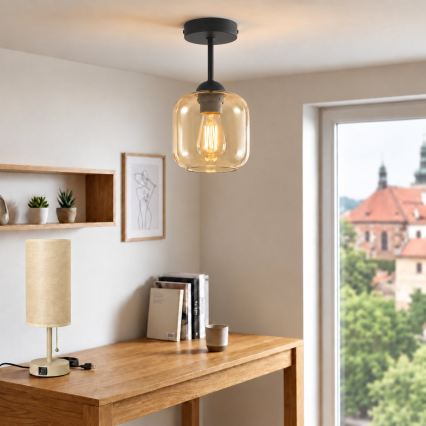 BRILAGI - LED površinsko montiran lestenec RETRO GLASS 1xE27/60W/230V premer 14 cm črna/dimno bež