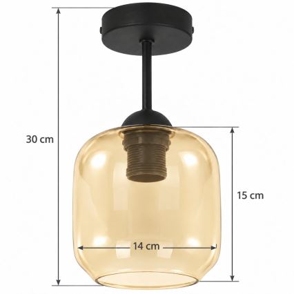BRILAGI - LED površinsko montiran lestenec RETRO GLASS 1xE27/60W/230V premer 14 cm črna/dimno bež