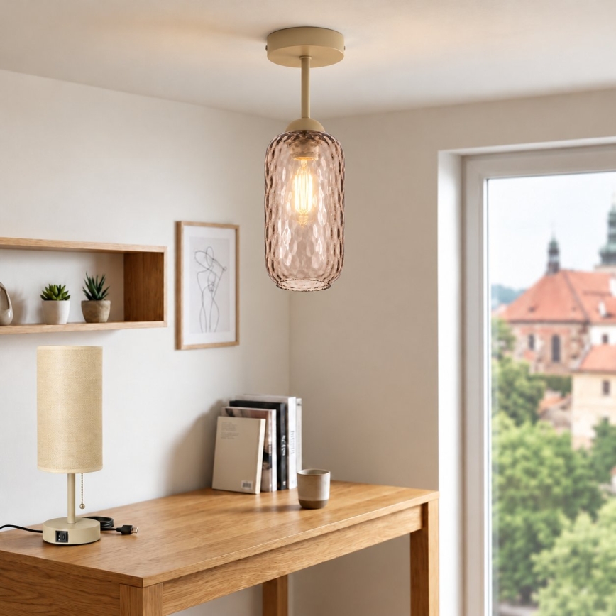 BRILAGI - LED Pritrjen lestenec RETRO GLASS 1xE27/60W/230V Ø 14 cm bež/dimno rjava