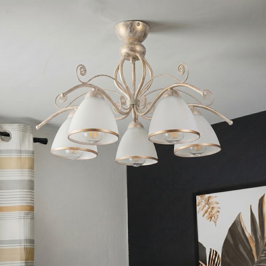 Brilagi - LED pritrjen lestenec ANTICO 5xE27/60W/230V 3000K bela patina