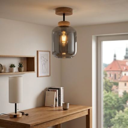 BRILAGI - LED pritrjena stropna svetilka RETRO GLASS 1xE27/60W/230V premer 14 cm hrast/dimna siva