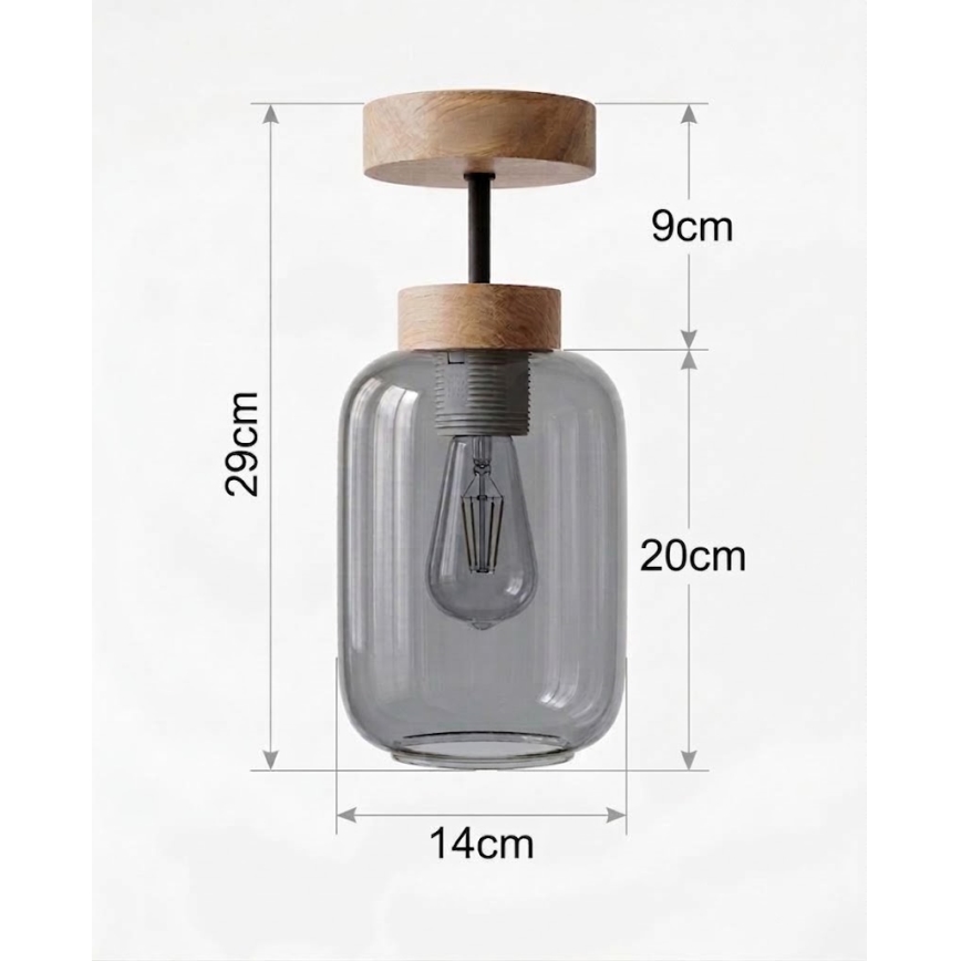 BRILAGI - LED pritrjena stropna svetilka RETRO GLASS 1xE27/60W/230V premer 14 cm hrast/dimna siva