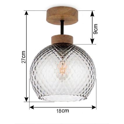 BRILAGI - LED pritrjena stropna svetilka RETRO GLASS 1xE27/60W/230V premer 18 cm hrast/dimno siva
