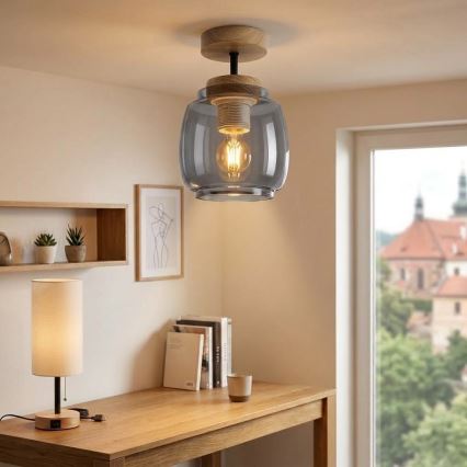 BRILAGI - LED pritrjen lestenec RETRO GLASS 1xE27/60W/230V premer 26 cm hrast/dimna siva