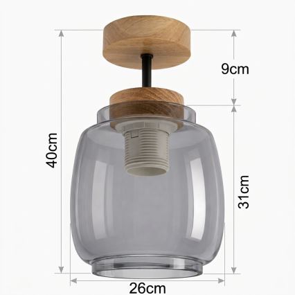 BRILAGI - LED pritrjen lestenec RETRO GLASS 1xE27/60W/230V premer 26 cm hrast/dimna siva