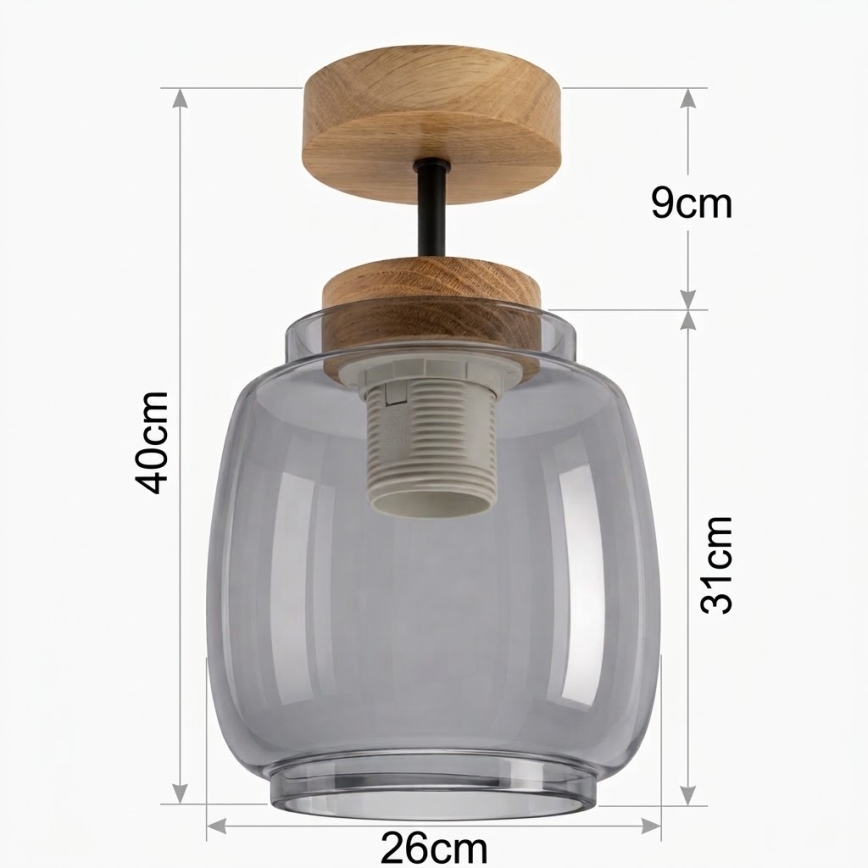 BRILAGI - LED pritrjen lestenec RETRO GLASS 1xE27/60W/230V premer 26 cm hrast/dimna siva