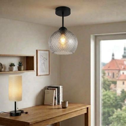 BRILAGI - LED stropni lestenec RETRO GLASS 1xE27/60W/230V premer 18 cm črna/dimna siva