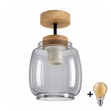BRILAGI - LED pritrjen lestenec RETRO GLASS 1xE27/60W/230V premer 26 cm hrast/dimna siva