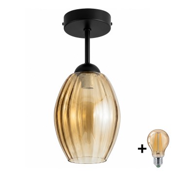 BRILAGI - LED pritrjen lestenec RETRO GLASS 1xE27/60W/230V Ø 17 cm črna/dimno bež