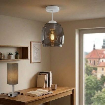 BRILAGI - LED stropno pritrjen lestenec RETRO GLASS 1xE27/60W/230V Ø 26 cm bela/zadimljena siva