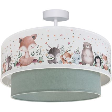Brilagi - LED otroška nadometna stropna svetilka BOBO 1xE27/60W/230V Ø 40 cm bela/zelena/živalski motivi