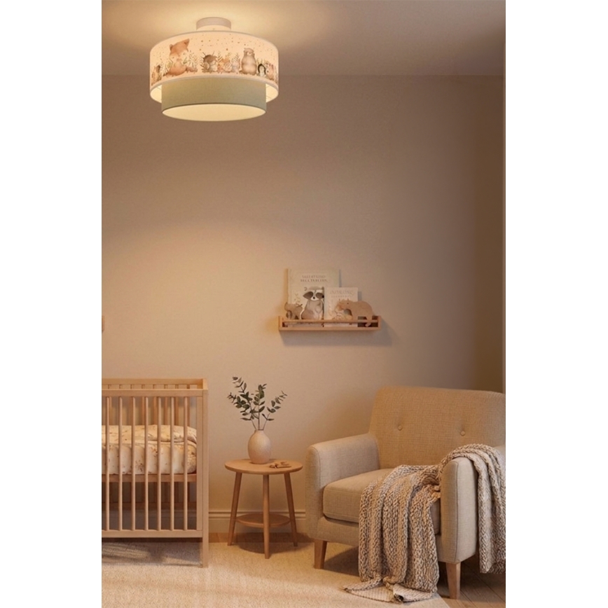 Brilagi - LED otroška nadometna stropna svetilka BOBO 1xE27/60W/230V Ø 40 cm bela/zelena/živalski motivi