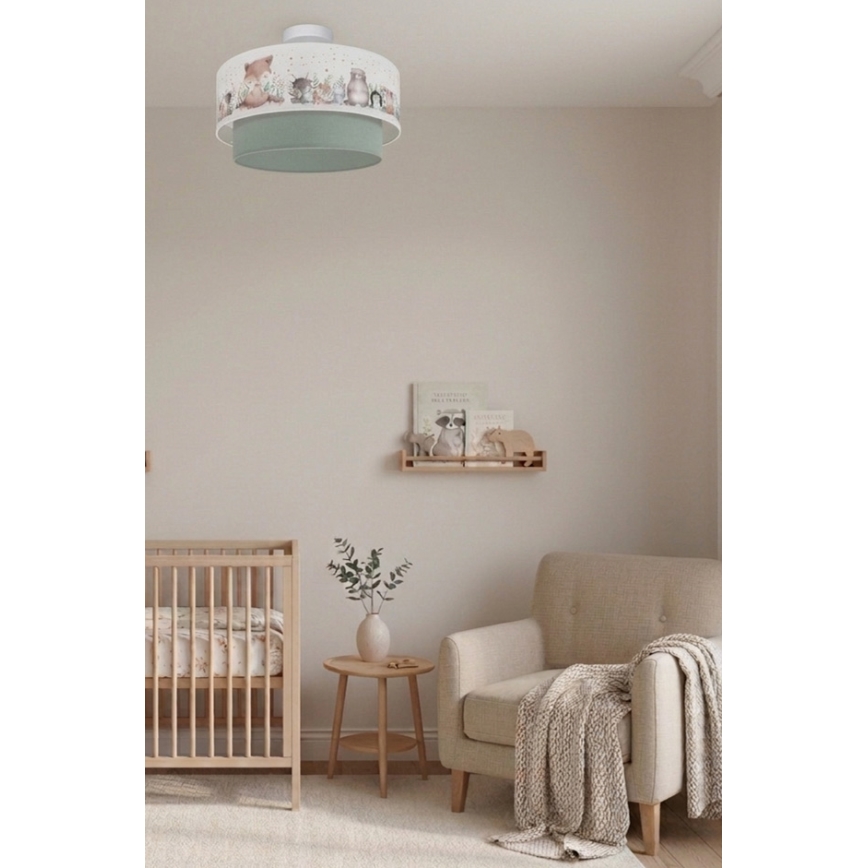 Brilagi - LED otroška nadometna stropna svetilka BOBO 1xE27/60W/230V Ø 40 cm bela/zelena/živalski motivi