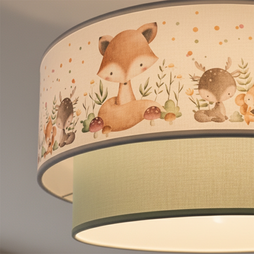 Brilagi - LED otroška nadometna stropna svetilka BOBO 1xE27/60W/230V Ø 40 cm bela/zelena/živalski motivi