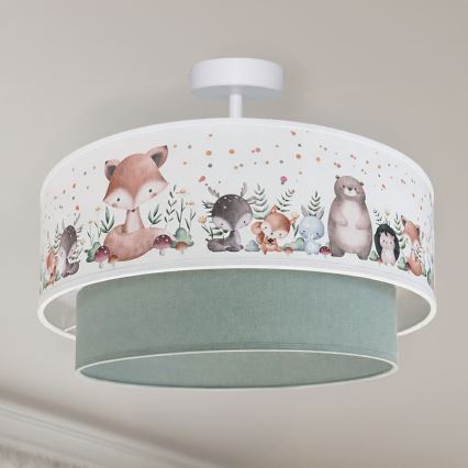 Brilagi - LED otroška nadometna stropna svetilka BOBO 1xE27/60W/230V Ø 40 cm bela/zelena/živalski motivi