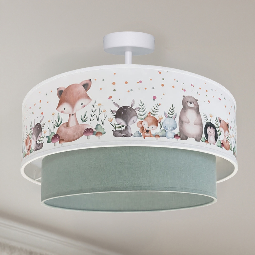Brilagi - LED otroška nadometna stropna svetilka BOBO 1xE27/60W/230V Ø 40 cm bela/zelena/živalski motivi