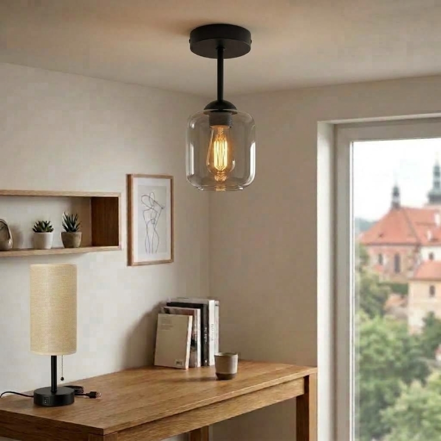 BRILAGI - LED pritrjen stropni lestenec RETRO GLASS 1xE27/60W/230V premer 14 cm črna/dimna siva